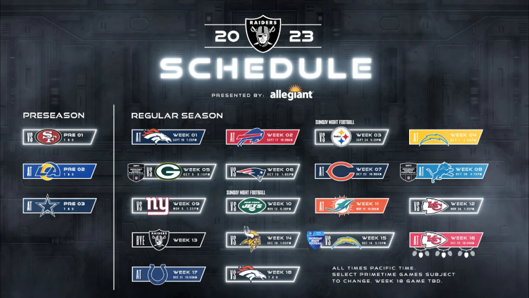 Las Vegas Raiders 2023 Regular Season Schedule Announced RaidersOne